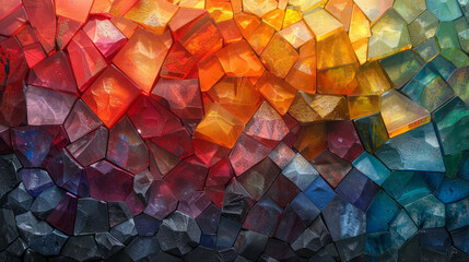 Poster - An abstract digital artwork featuring a mosaic of irregular geometric shapes,