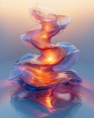 Aufkleber - A 3D element of layered translucent rings rotating around a central glowing core,