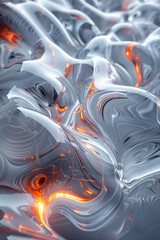 Poster - An abstract 3D sculpture with fluid, organic shapes resembling melted metal and glass,