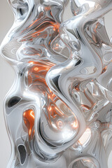 Poster - An abstract 3D sculpture with fluid, organic shapes resembling melted metal and glass,