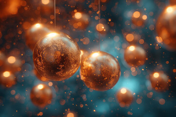 Aufkleber - A 3D element resembling a cluster of metallic orbs of different sizes, floating in space,
