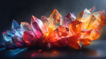Leinwandbilder - A 3D cluster of elongated prisms, each reflecting a spectrum of colors,