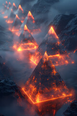 Aufkleber - a series of geometric 3d pyramids arranged in a diagonal pattern,