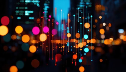Poster - Abstract city lights create a vibrant atmosphere with colorful bokeh effects, evoking energy and creativity in an urban setting.