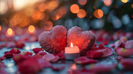 Poster - A pair of intertwined red and pink hearts made of soft velvet fabric,