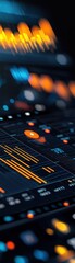 Fototapete - Close-up of a digital interface showcasing colorful lights and graphs, symbolizing technology and data analysis.