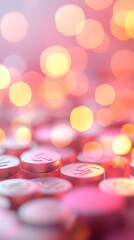 Leinwandbilder - Colorful background featuring shiny coins with vibrant bokeh lights, perfect for financial or celebration themes.