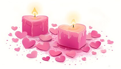 Wall Mural - Elegant pink heart candles on a pristine white backdrop