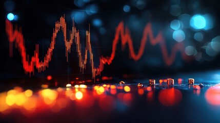 Dynamic stock market chart displaying fluctuating trends with vibrant colors and modern bokeh effects, ideal for financial themes.