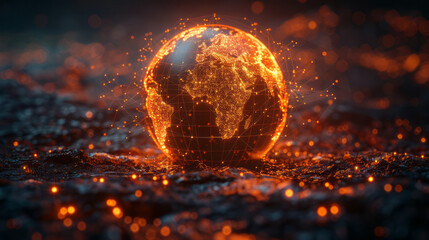 Poster - A wireframe globe with continents represented by interconnected lines,