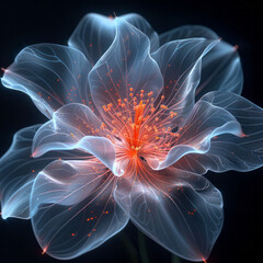 Poster - A wireframe design of an abstract geometric flower, with each petal formed by intersecting lines,