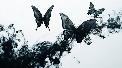 Poster - Black Ink Drop Morphing into Shadowy Butterflies - Abstract Transformation Art 