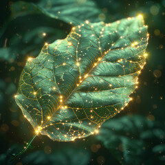 Poster - A wireframe pattern of a leaf with intricate veins and textures,