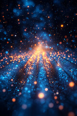 Poster - A digital ocean of floating rows made of data strings and symbols,