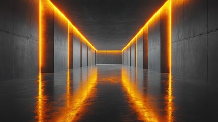 Canvas Print - Neon Lights in a Concrete Corridor