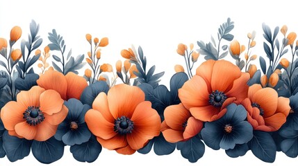 Canvas Print - Orange and Blue Floral Border