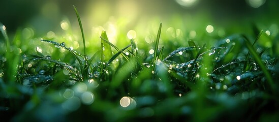 Poster - Dewy Grass Blades in the Morning Sun