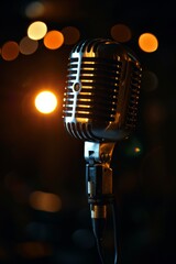 audio microphone retro style with shine on dark