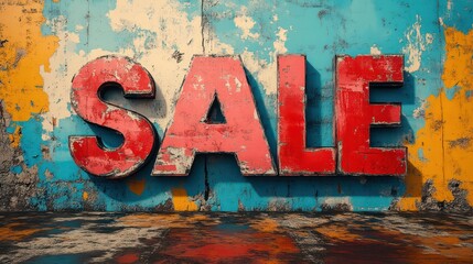 A colorful wall with the word Sale written in red