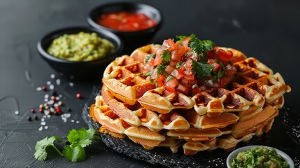 Wall Mural - A stack of waffles with various toppings 