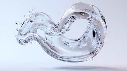 A dynamic representation of clear water in motion, showcasing its fluidity and beauty with splashes and elegant curves.