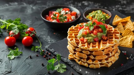 Wall Mural - A stack of waffles with various toppings 