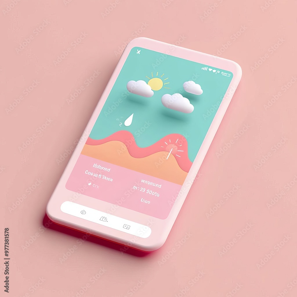 Weather app UI, dynamic design with live animated weather icons, pastel ...