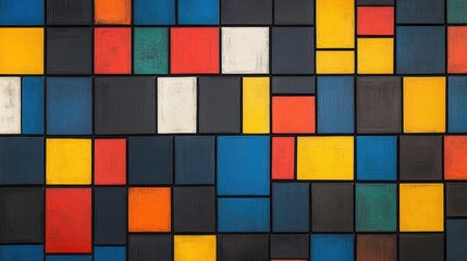 Poster - A geometric pattern of squares in different colors and orientations.