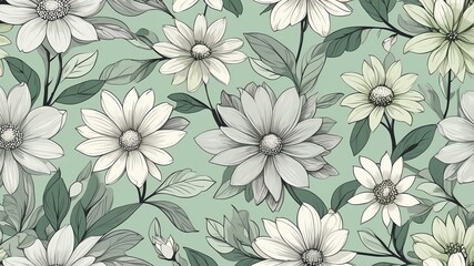 Sticker - base xl pretty gray theme flowers on light green background, egg mosaic style