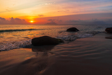 Wall Mural - beau vallon beach at sunset. seaside landscape
