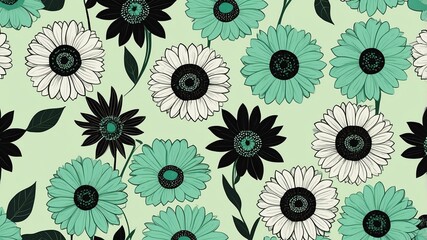 Sticker - base xl pretty black theme flowers on light green background, egg mosaic style