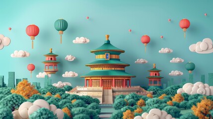 Wall Mural - Minimalist Background for the October 1st Celebration: Honoring China's History and Culture