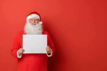 Smiling Santa Claus Holding a Blank Sign, Christmas Greetings and Holiday Cheer