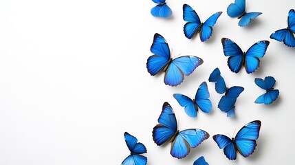 Poster - blue butterflies on white background