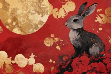 Honoring the lunar new year with rabbit imagery, vibrant red and gold artwork, and simple asian illustrations for a cheerful celebration season