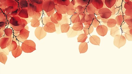 Wall Mural - A gradient of warm-toned leaves transitioning from yellow to red on a flat cream backdrop.