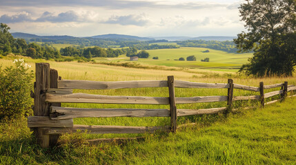 Wall Mural - Old fence on abandoned field