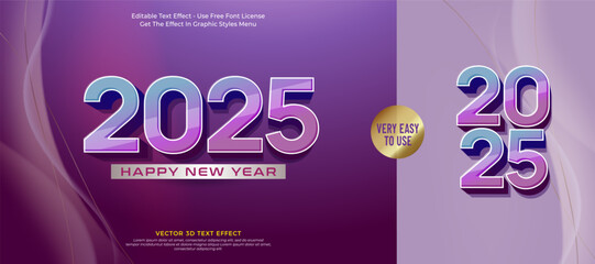 Leinwandbilder - Happy new year 2025 text effect with 3d gradient writing style