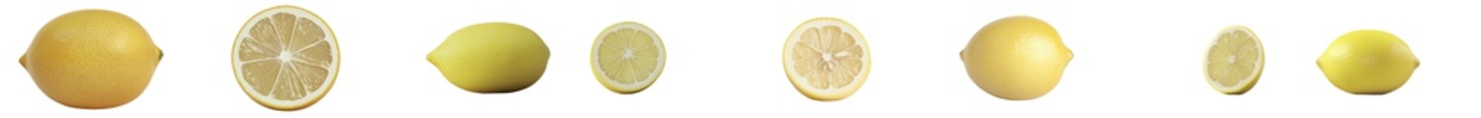 Poster - The whole fruit, half fruit, and slice of lemon are isolated on a white background