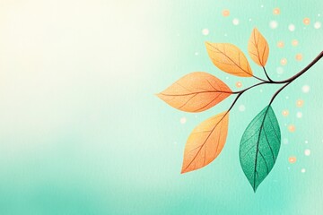 A branch with colorful leaves on a light background. Organic and minimalist, with space for text.