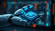 © dapra01 - a modern high-tech authentic robot arm holding a contemporary supercomputer processor