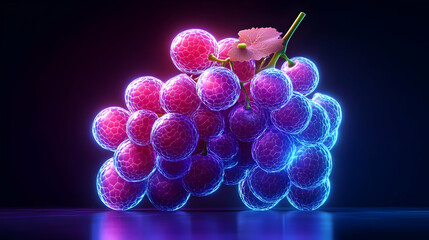 Vibrant, glowing grapes with a technicolor effect against a dark background, perfect for design and fruit-themed projects.