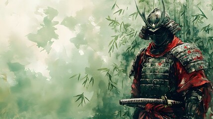 Disguised Samurai Warrior With Bamboo Landscape Painting