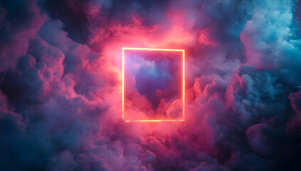 Poster - A captivating digital artwork featuring a glowing rectangular frame amidst vibrant clouds and ethereal colors.