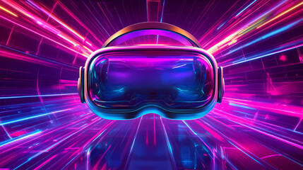 Wall Mural - Vr headset on futuristic neon background, innovation virtual reality technology concept, generative ai. Virtual Reality. Illustration