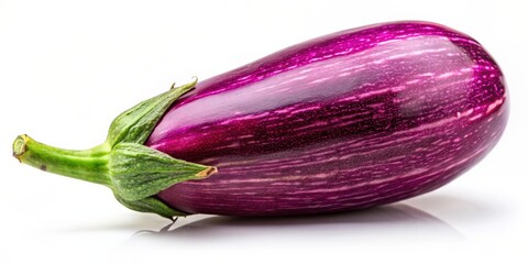 Close-up shot of a vibrant purple eggplant on a white background