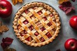 © Vasiliy - Apple pie decorated with lattice overhead shot, fall baking concept