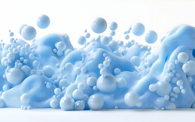 Poster - A dynamic composition of blue foam bubbles creating a soothing, abstract wave-like texture against a clean backdrop.