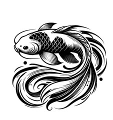 koi fish yin and yang silhouettes illustration graphic design black and white vector clip art