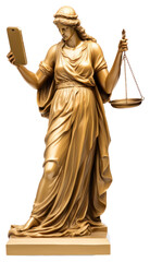 PNG Golden statue of justice sculpture stand holding scale playing smartphone scene gold white background representation.